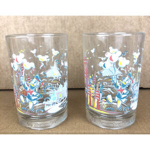 Vintage Walt Disney World 25th Anniversary Glass Set of 2 Donald Duck Space Mtn